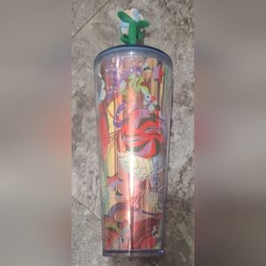 Starbucks 2023 Rose Silicone Straw Topper Cup Tumbler Used Has A Crack See Pics.